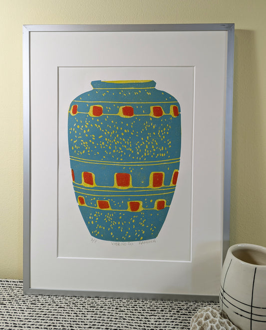 Vase No. 20 linocut print framed