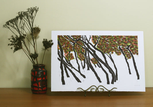 Leaning Pines 19"x13" Linocut Print