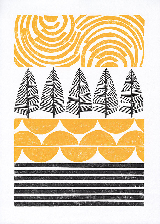 Black Lakeshore collagraph print