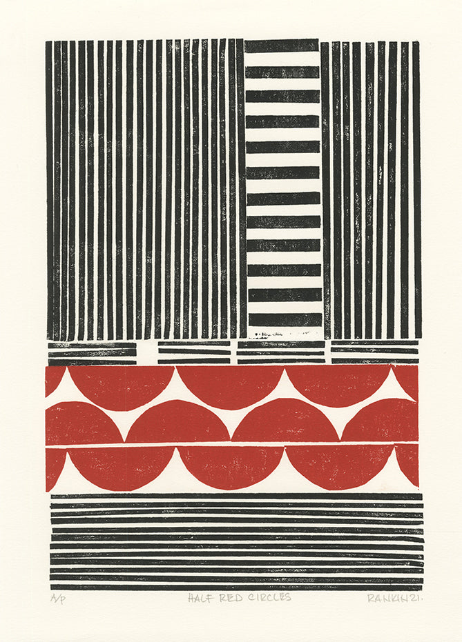 Half Red Circles collagraph print