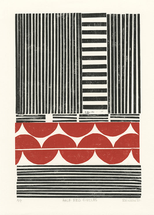 Half Red Circles collagraph print