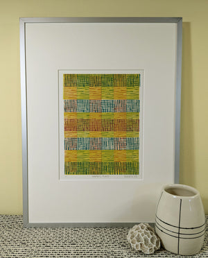 Madras Plaid linocut print framed