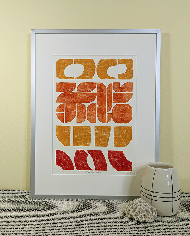 Mod Patterns collagraph print framed