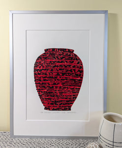 Striped Carstens Vase linocut print framed