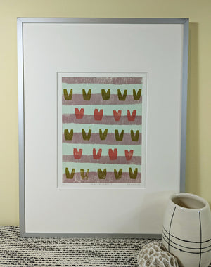 Wallflowers 1 collagraph print framed