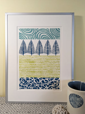 Winter Day collagraph print framed