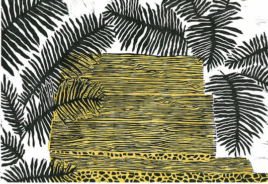 Backyard Steps 13"x9" Linocut Print