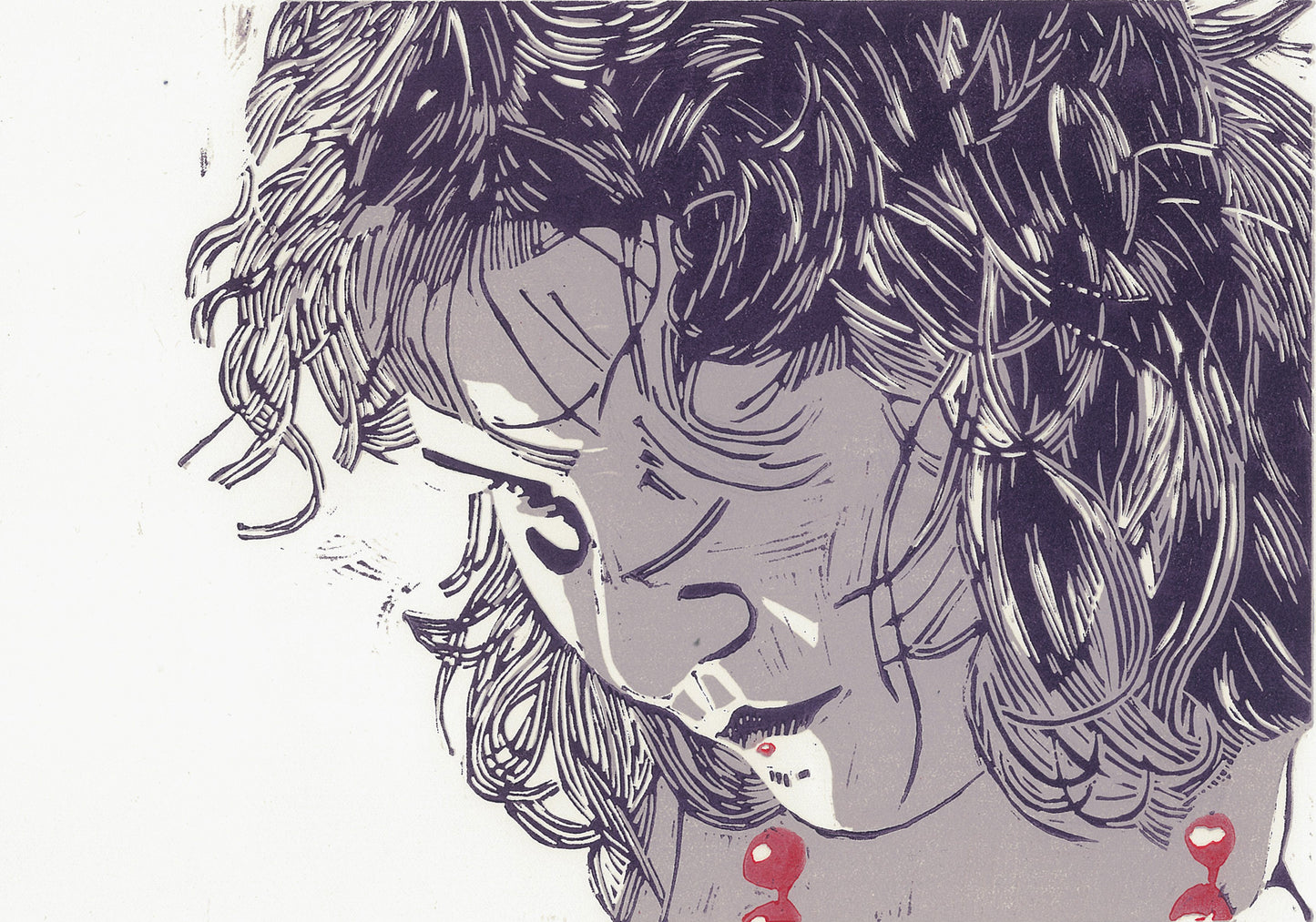 Red Bead Necklace Linocut Print 13"x9"