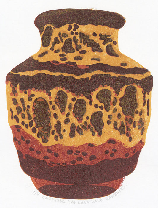 Carstens Fat Lava Vase 9x13 Reduction Linocut Print