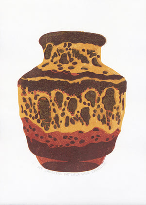 Carstens Fat Lava Vase 9x13 Reduction Linocut Print