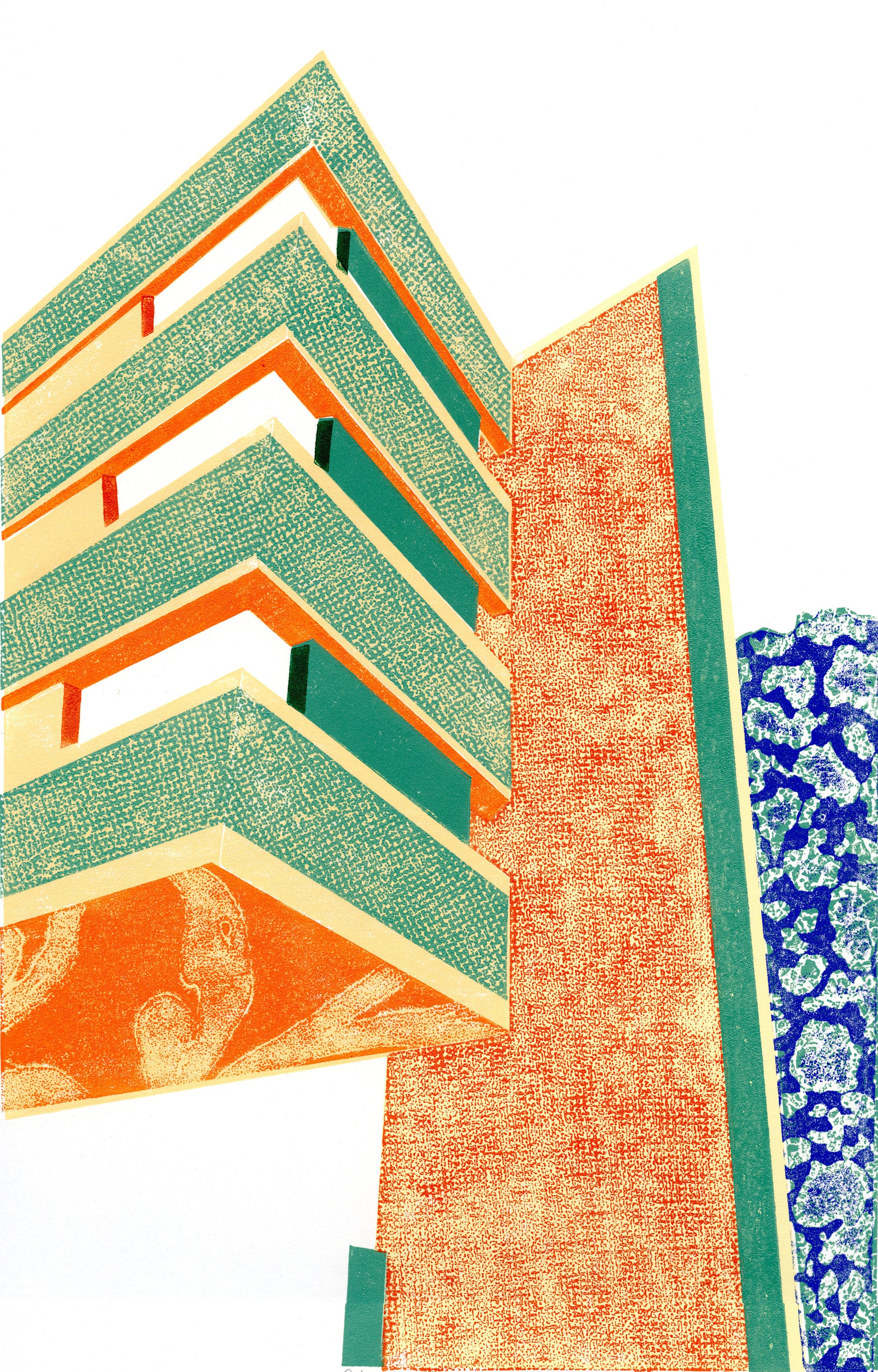 Corner Projection 13"x19" Collagraph Print