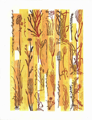 Flower Art - Linocut Print - FALL BOTANICAL