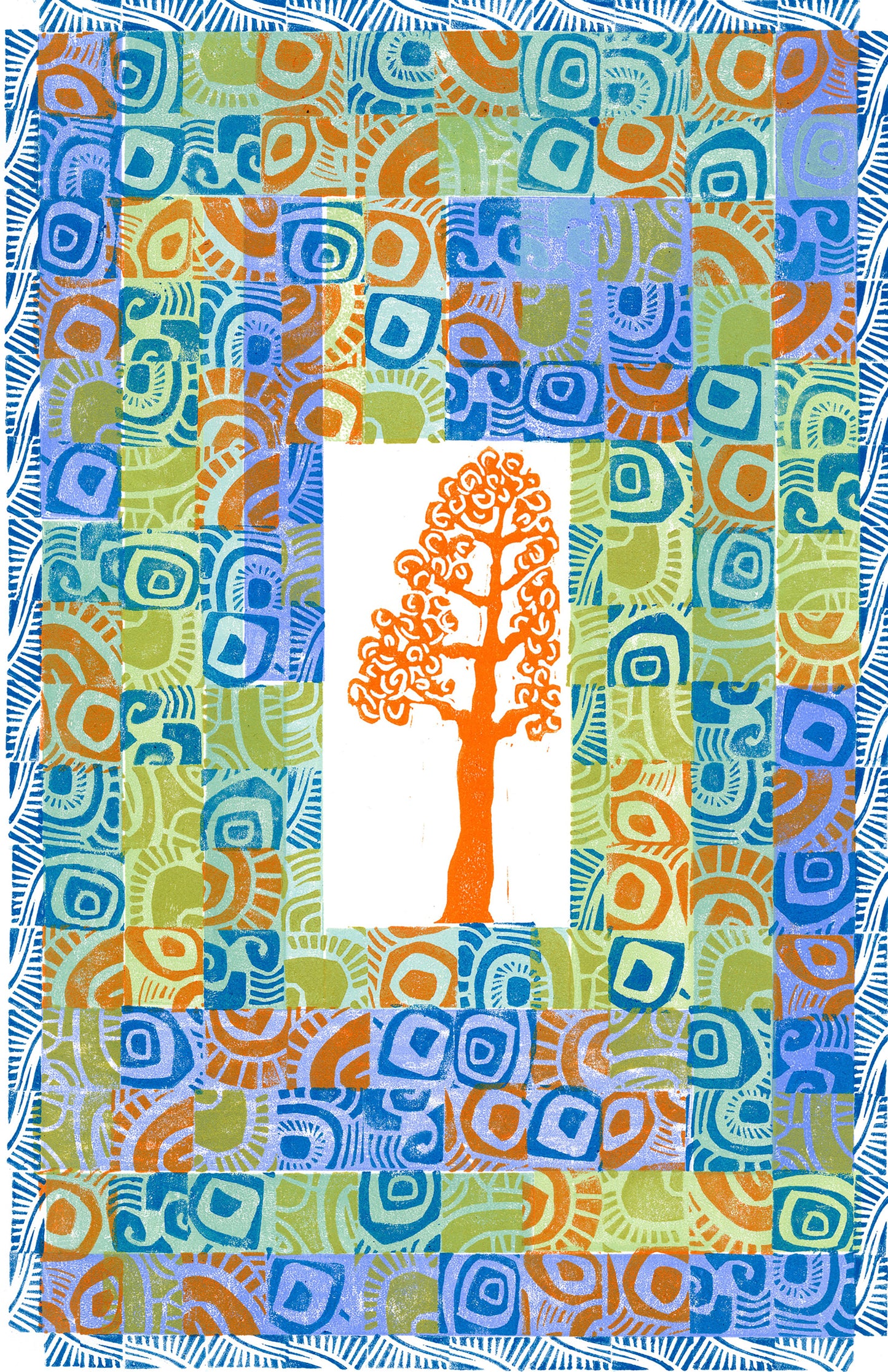 Hundertwasser Quilt 13"x19" Collagraph Print