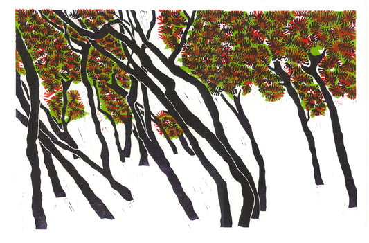 Leaning Pines 19"x13" Linocut Print