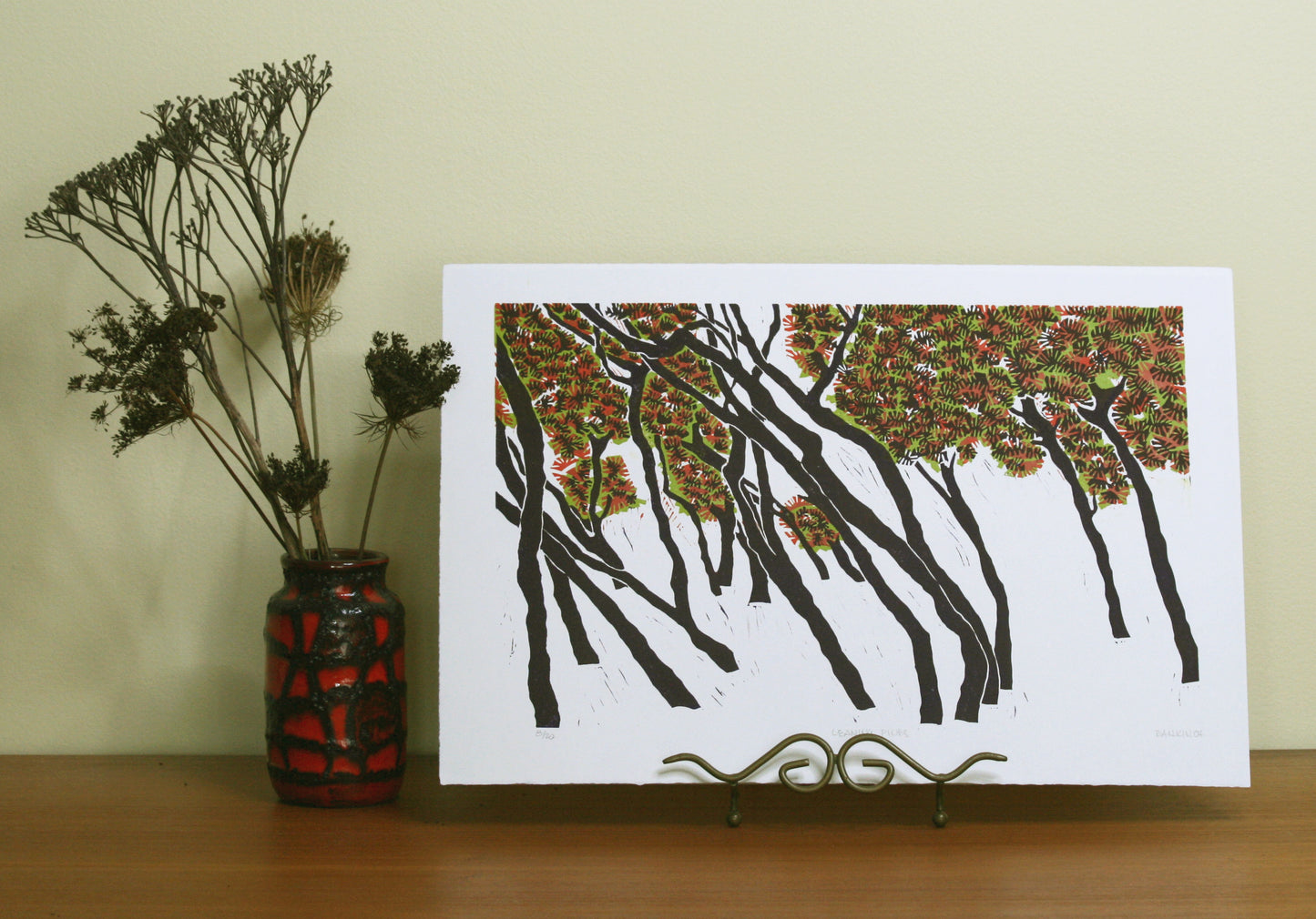 Leaning Pines 19"x13" Linocut Print