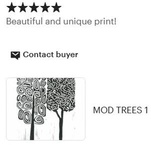 MOD TREES 1 Linoprint - Black & white linocut print with mid century flair