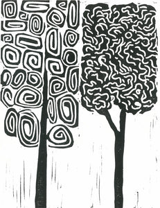 Mod Trees 1 Linocut Print 8"x10"