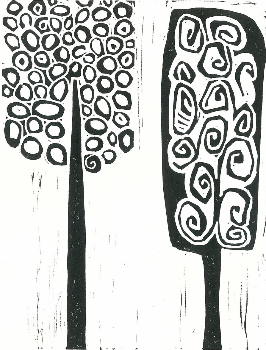 Mod Trees 3 Linocut Print 8"x10"