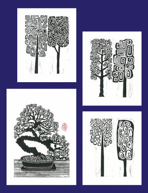 Japanese Pine Tree Linoprint - Linocut Print Pine Tree - BONSAI PINE by Margaret Rankin