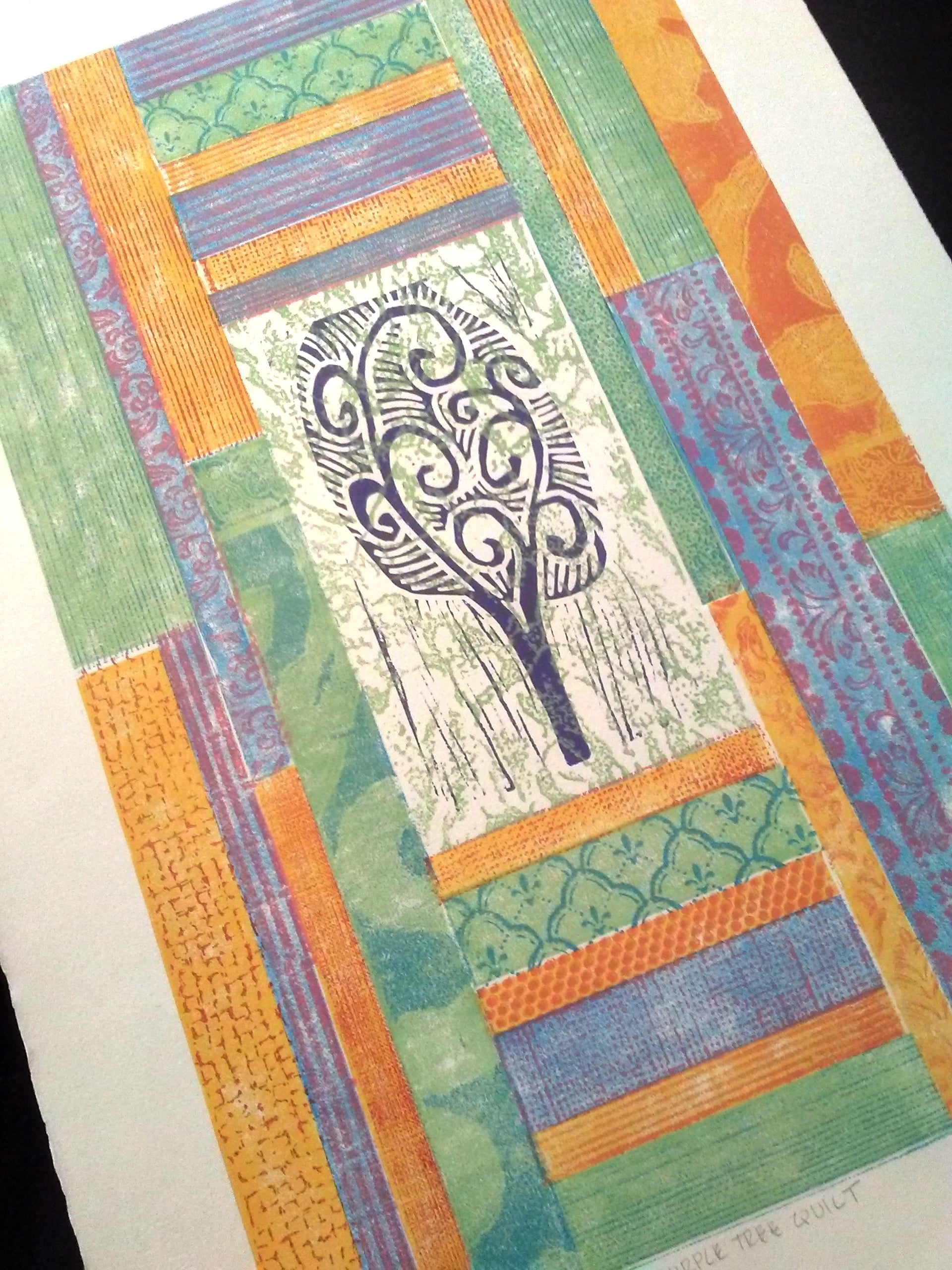 Purple Tree Quilt 13x19 Collagraph Print