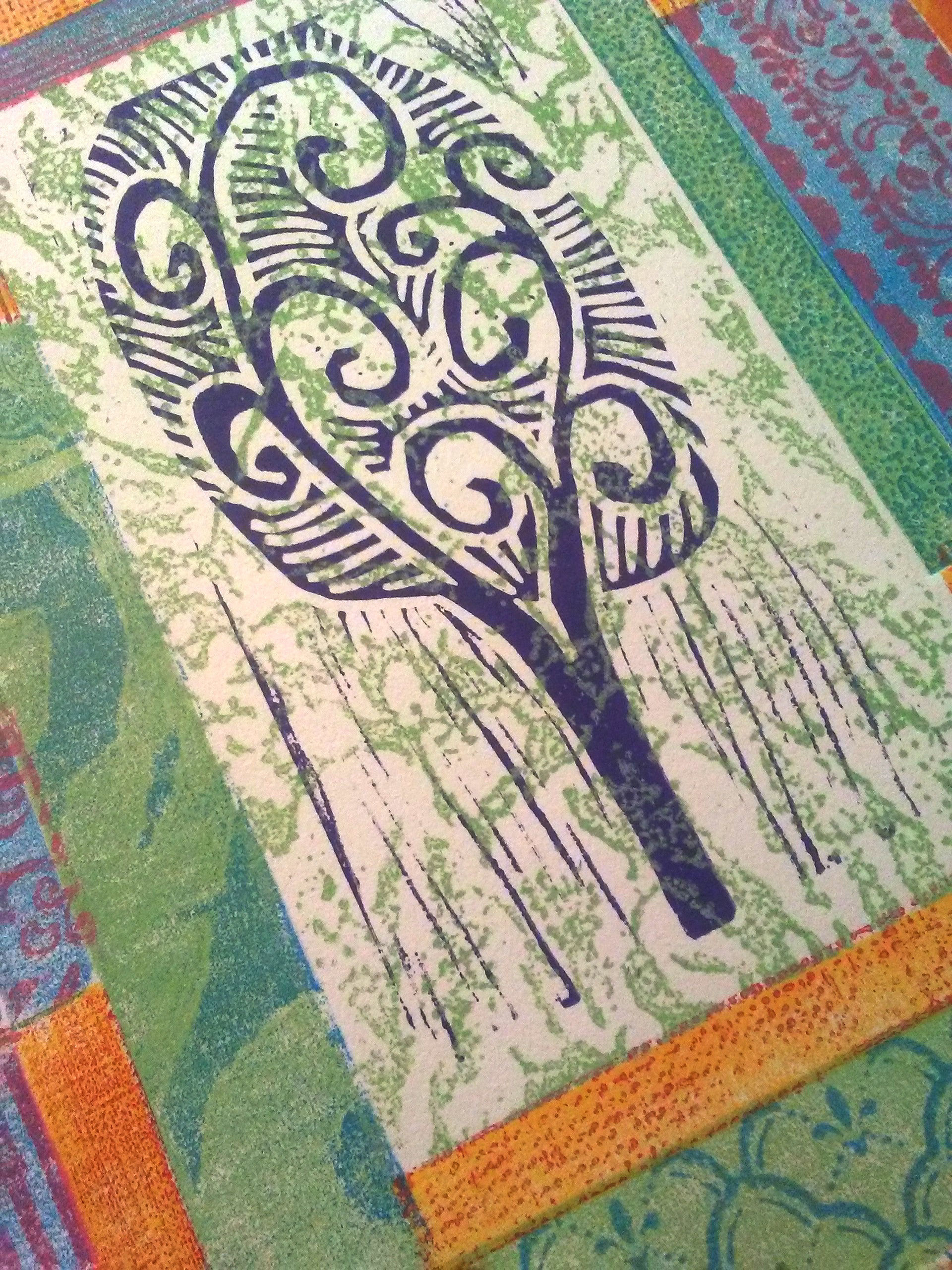 Purple Tree Quilt 13x19 Collagraph Print