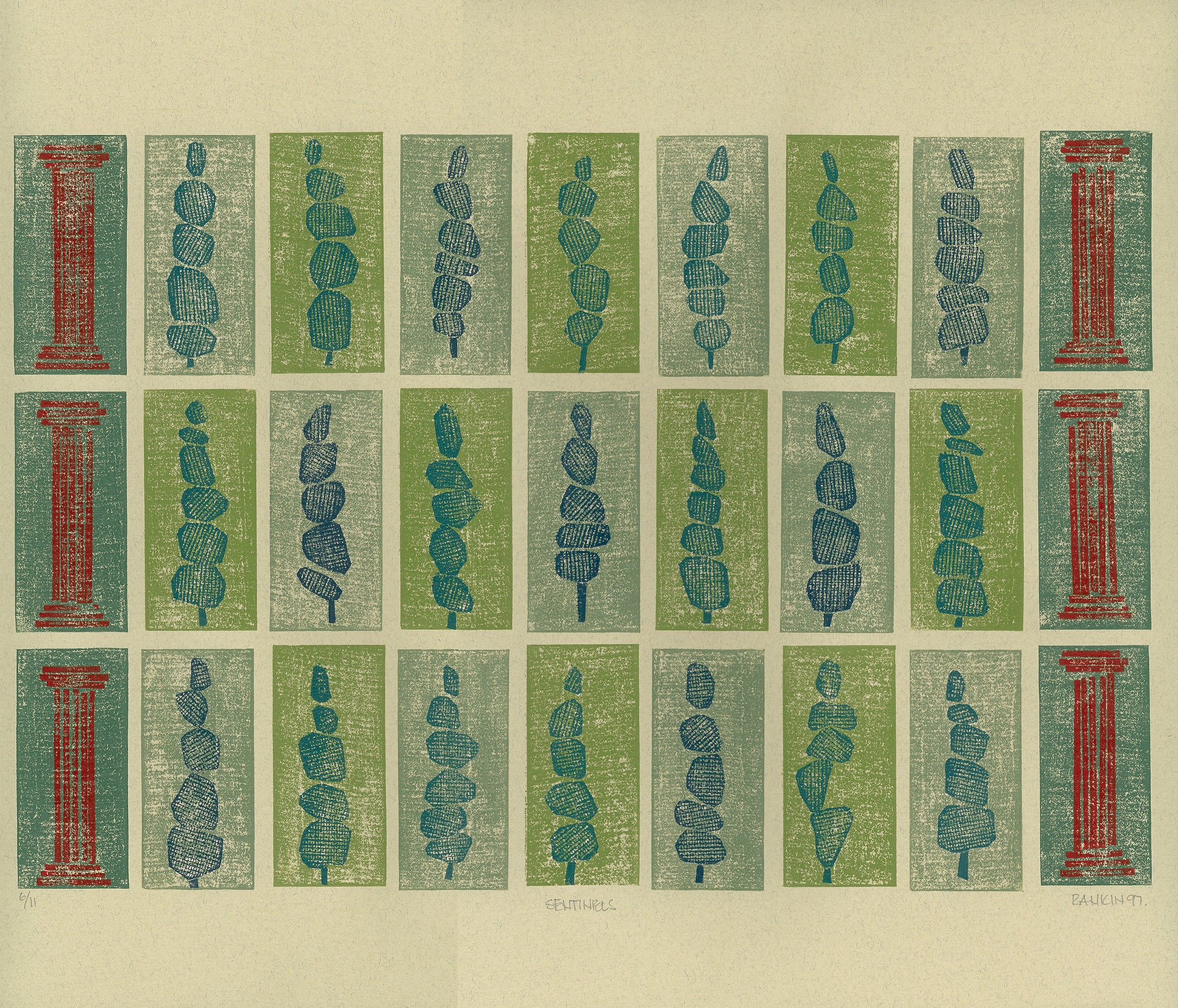 Sentinels 22"x16" Collagraph Print