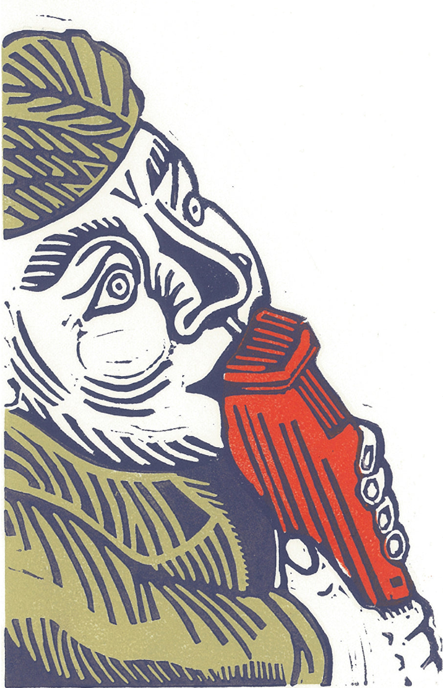The Red Flute Linocut Print 6"x9"
