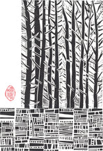 Forest & Stone Wall Linocut Print 8"x10"