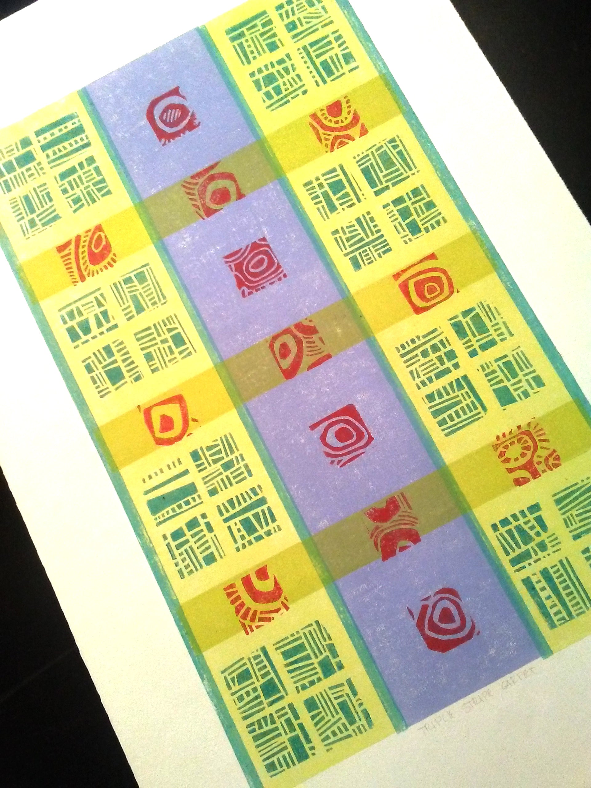 Triple Stripe Carpet 13"x20" Collagraph Print