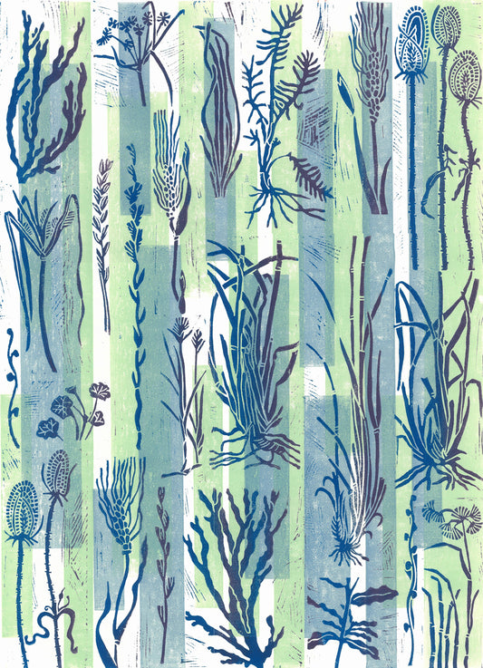 Winter Botanical 20"x26" Linocut Print