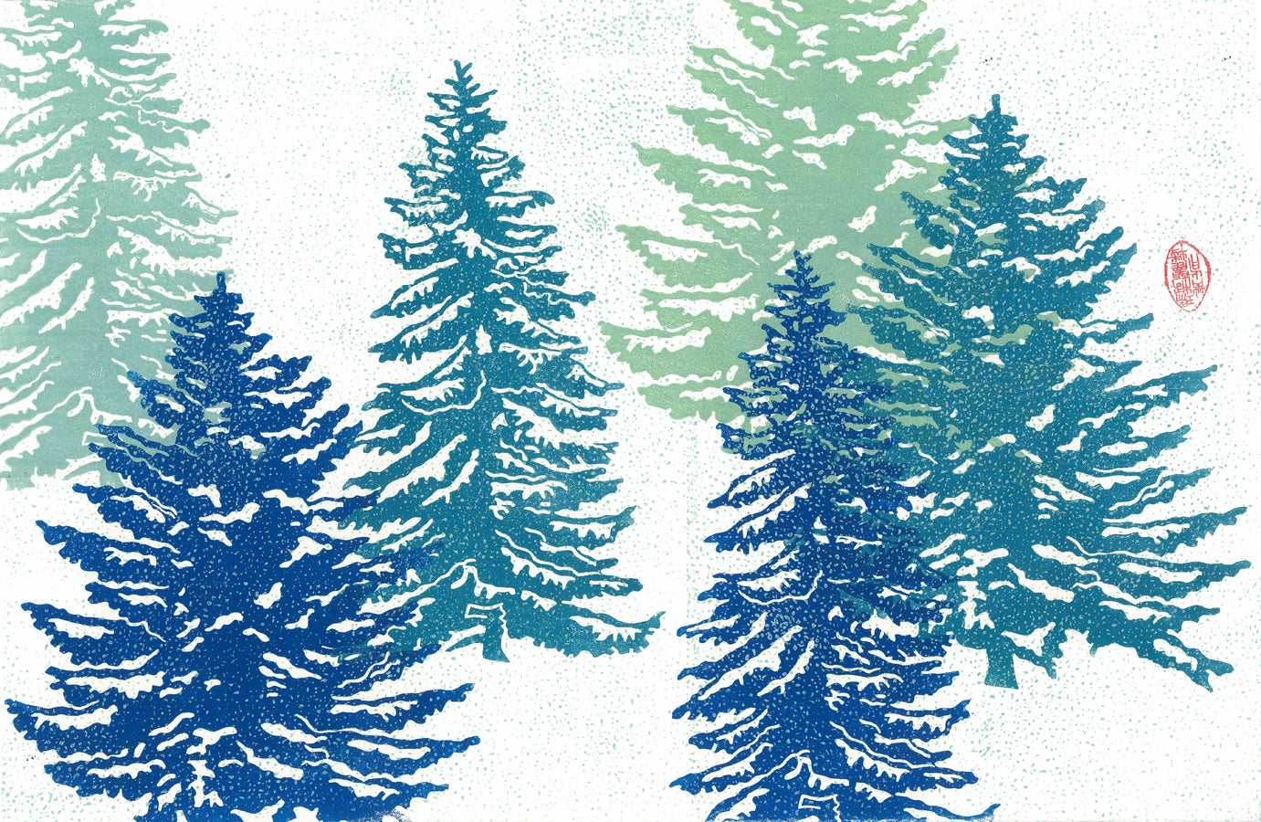 Winter Firs Linocut Print 19"x13"